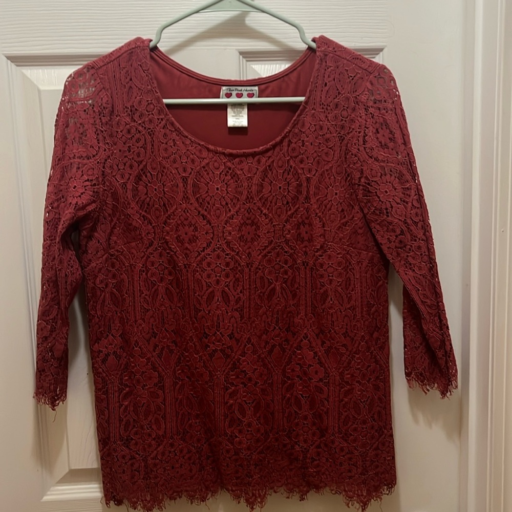 Three Pink Hearts size large rose top